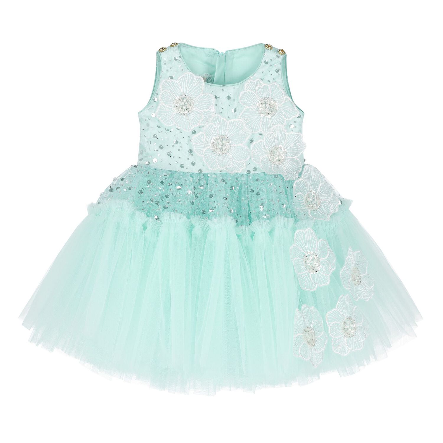 Younger Girls Green Tulle & Sequin Flower Dress, 1, hi-res image number null