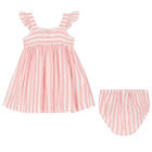 Younger Girls Pink & Ivory Striped Dress Set, 1, hi-res