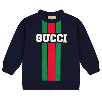 Younger Boys Navy Blue Logo Web Striped Sweatshirt