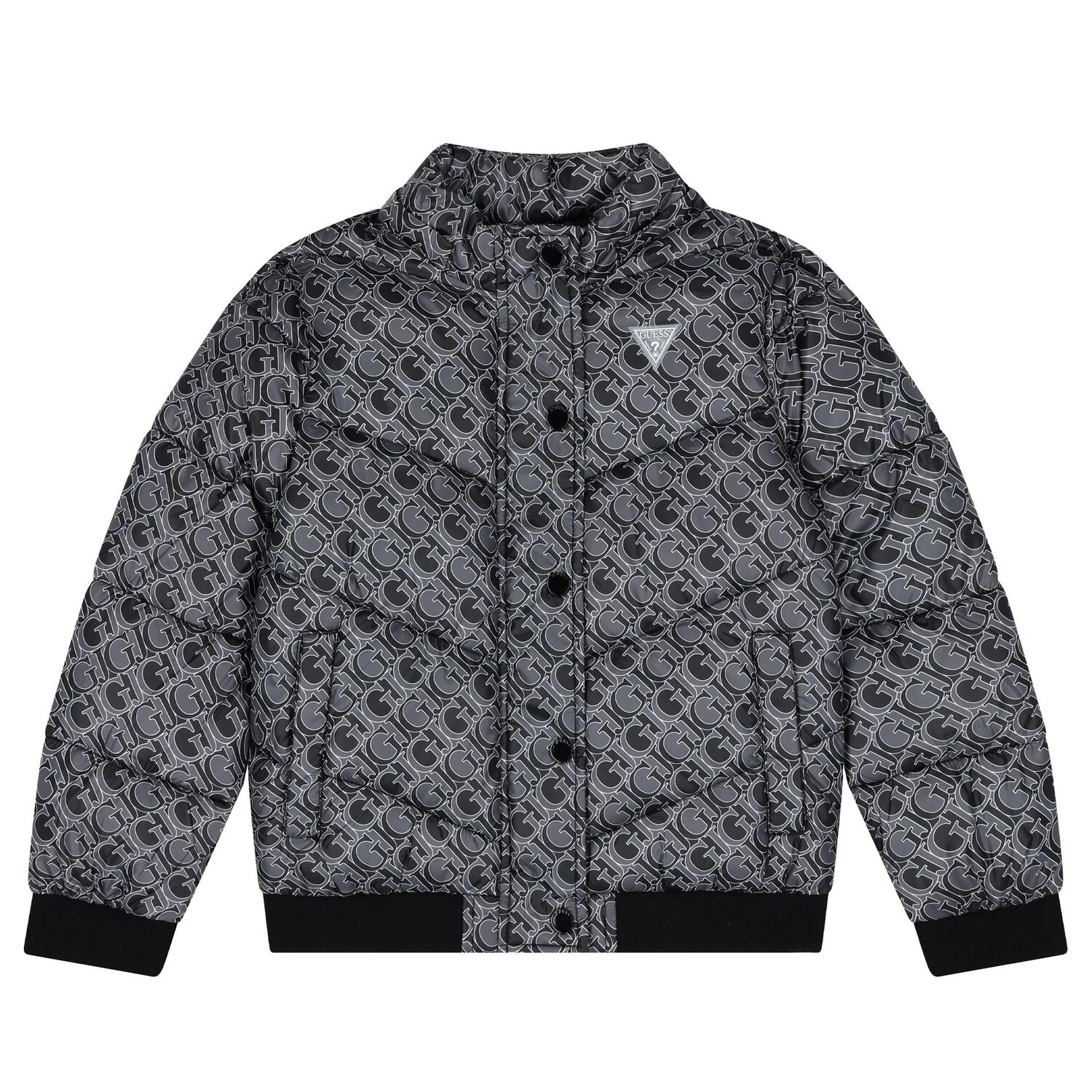 Boys Black Logo Padded Puffer Jacket, 2, hi-res