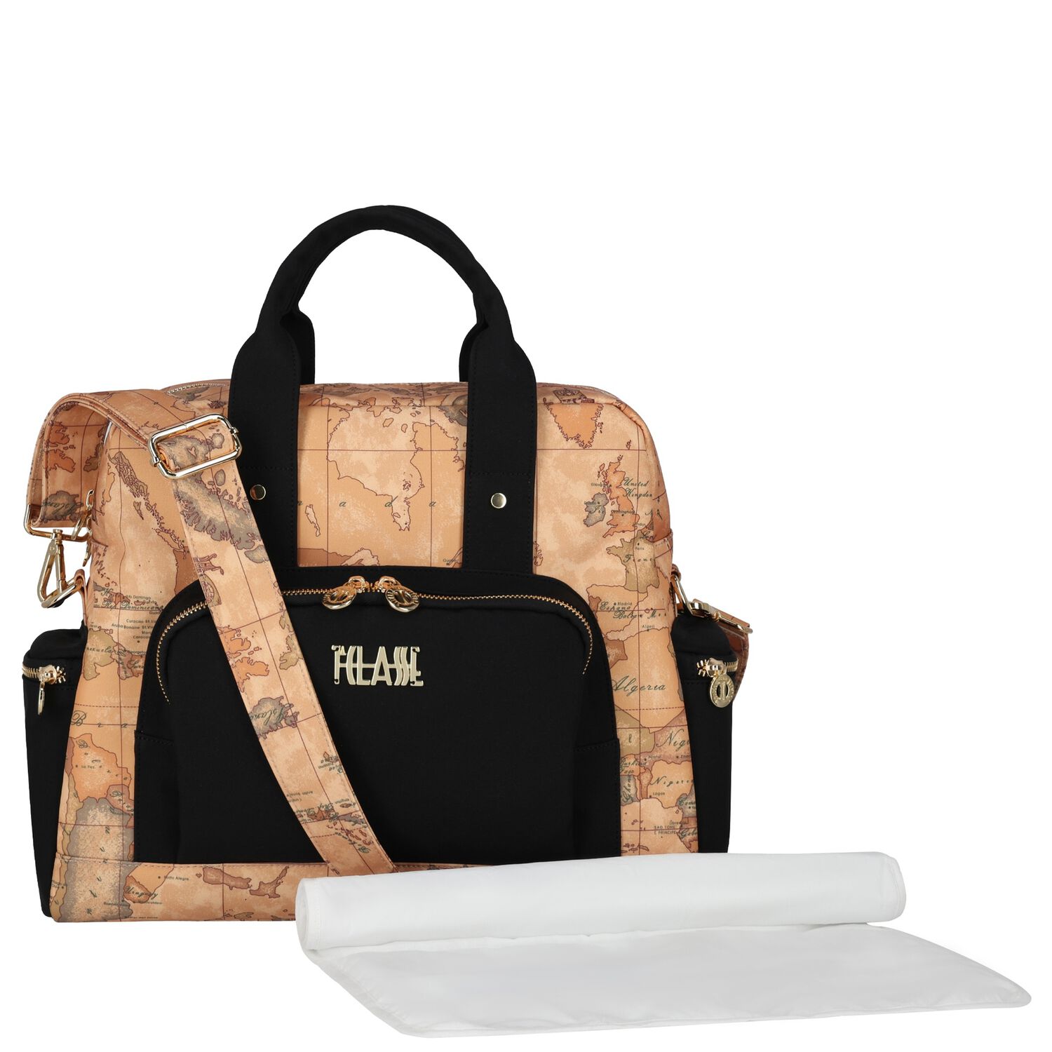 Beige & Black Geo Map Baby Changing Bag, 1, hi-res