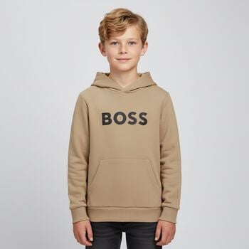 Boys Beige Logo Hooded Top