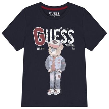Boys Navy Blue Teddy Bear Logo T-Shirt