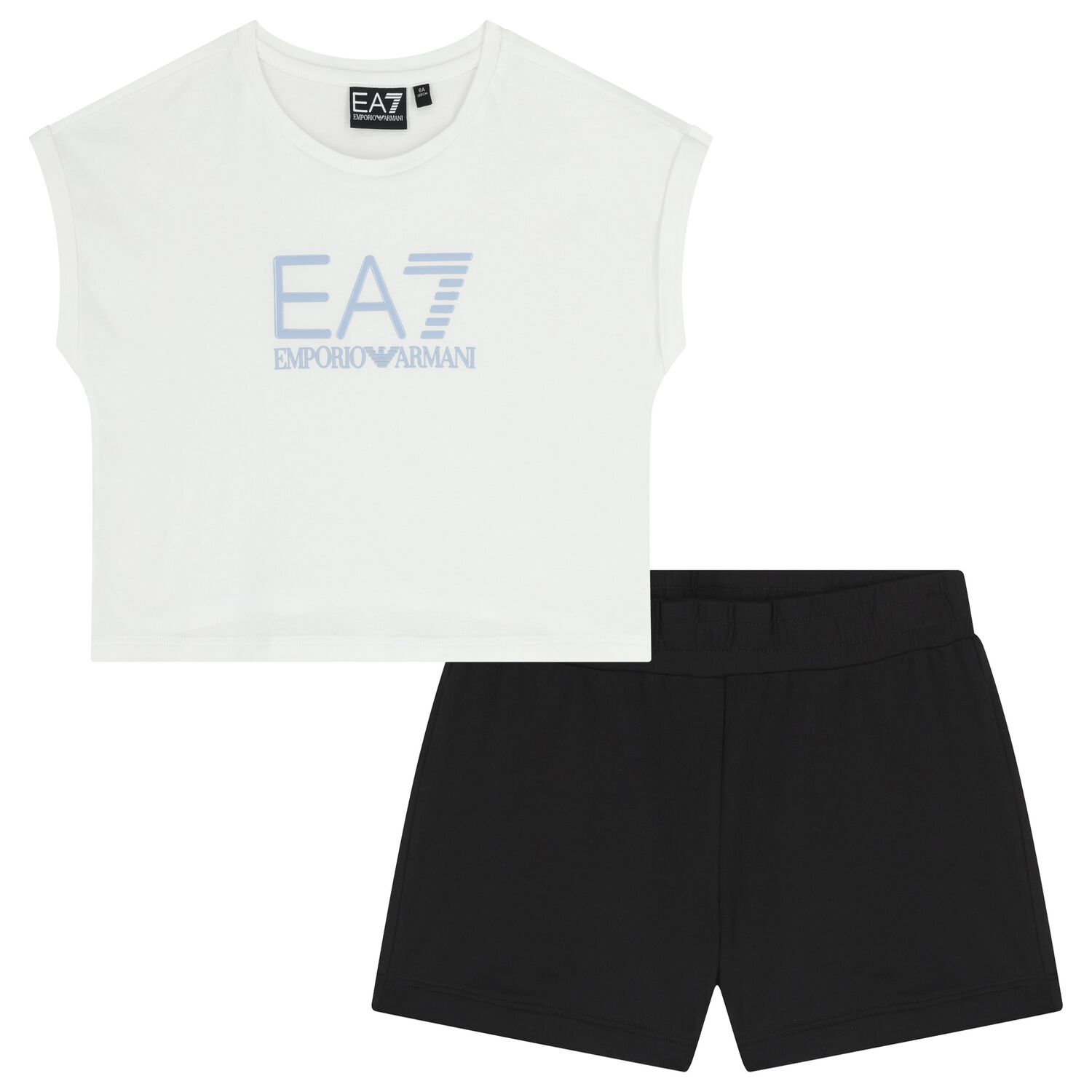 Girls White & Black Logo Shorts Set, 3, hi-res