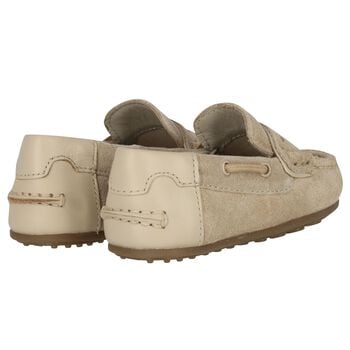 Younger Boys Beige Suede Leather Moccasins