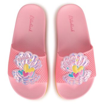 Girls Pink Iridescent Shell Sliders