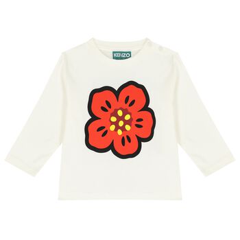 Younger Girls Ivory Boke Flower Long Sleeve Top