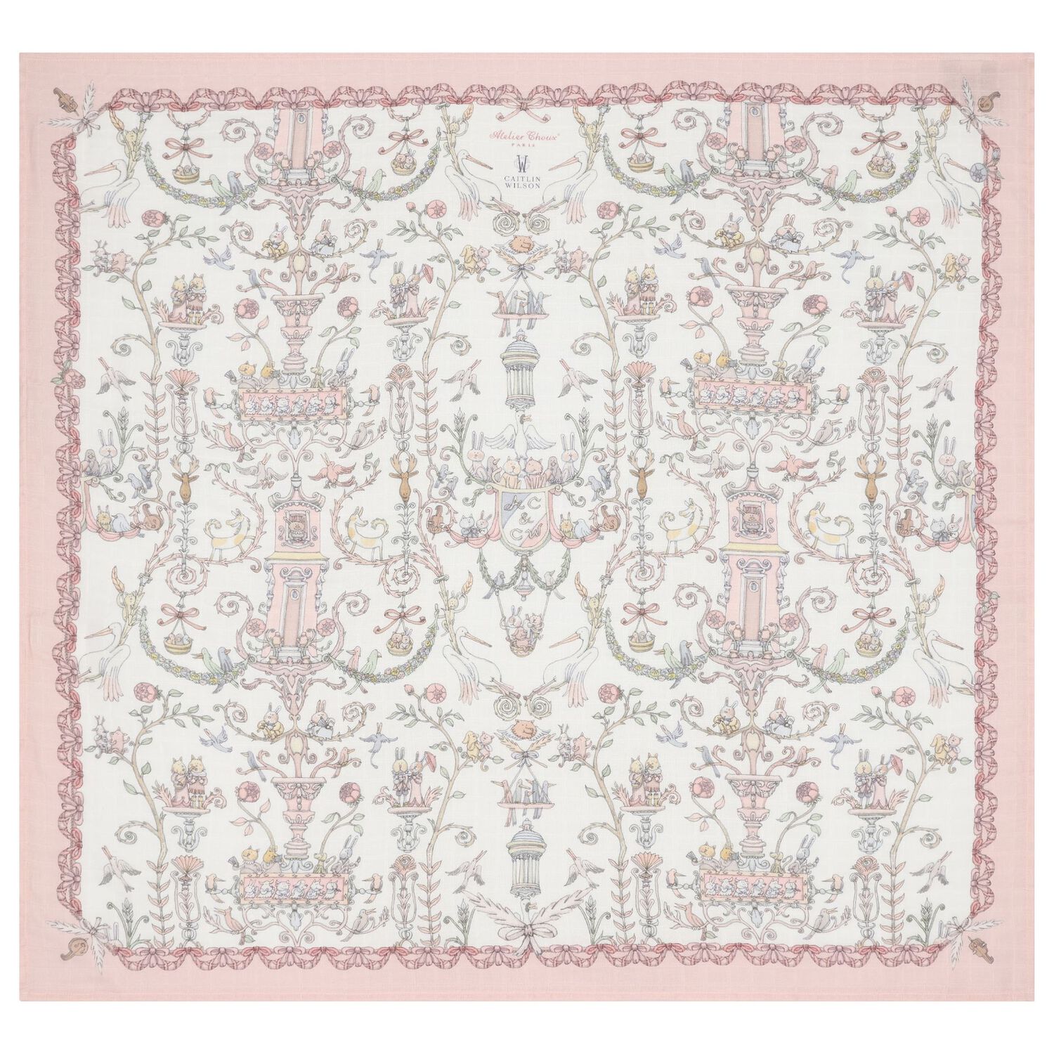 Baby Girls White & Pink Toile de Jouy Carré Swaddle & Bib Gift Set, 1, hi-res image number null