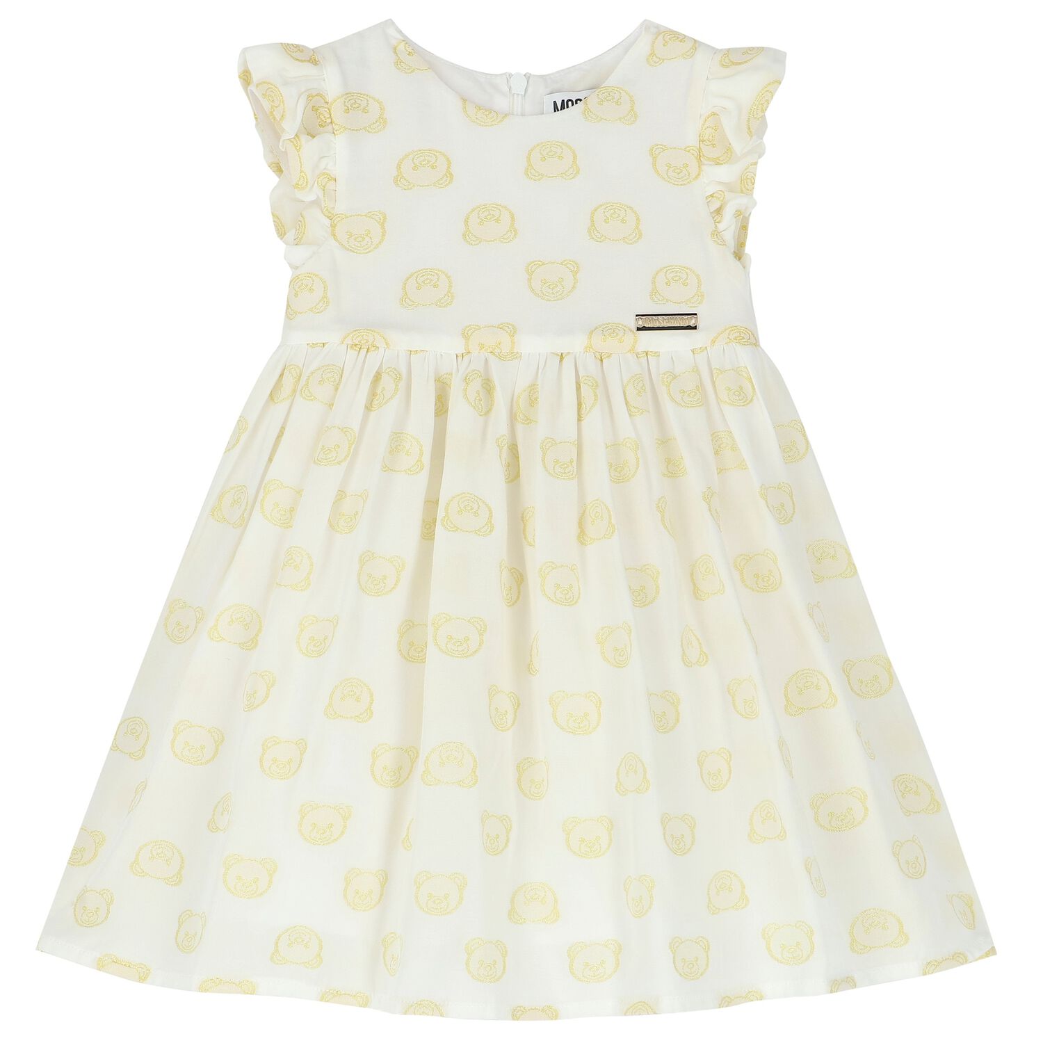 Younger Girls Ivory & Gold Logo Dress, 1, hi-res