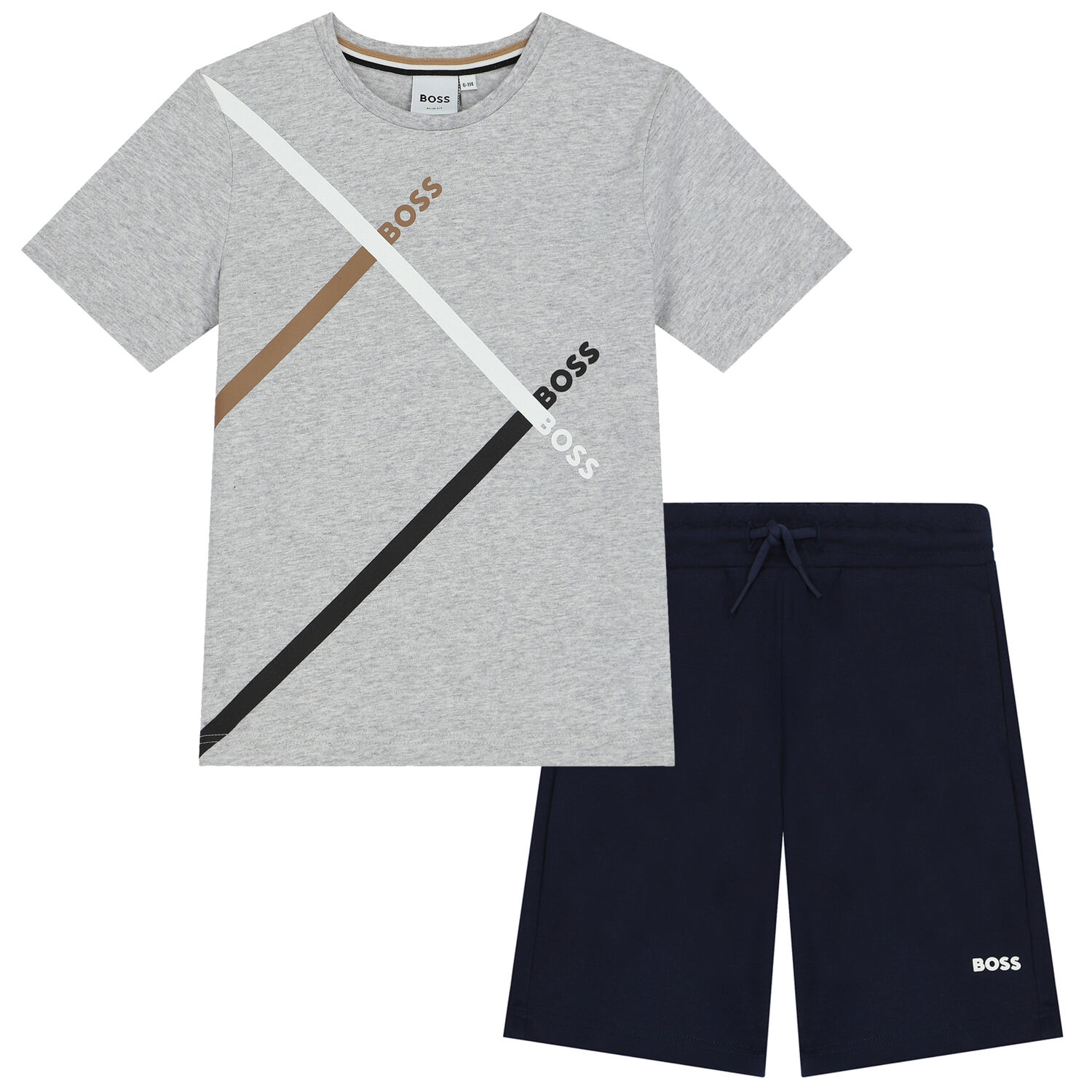 Boys Grey & Navy Blue Shorts & T-Shirt Set, 2, hi-res