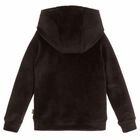 Girls Black Velour Hooded Top, 1, hi-res