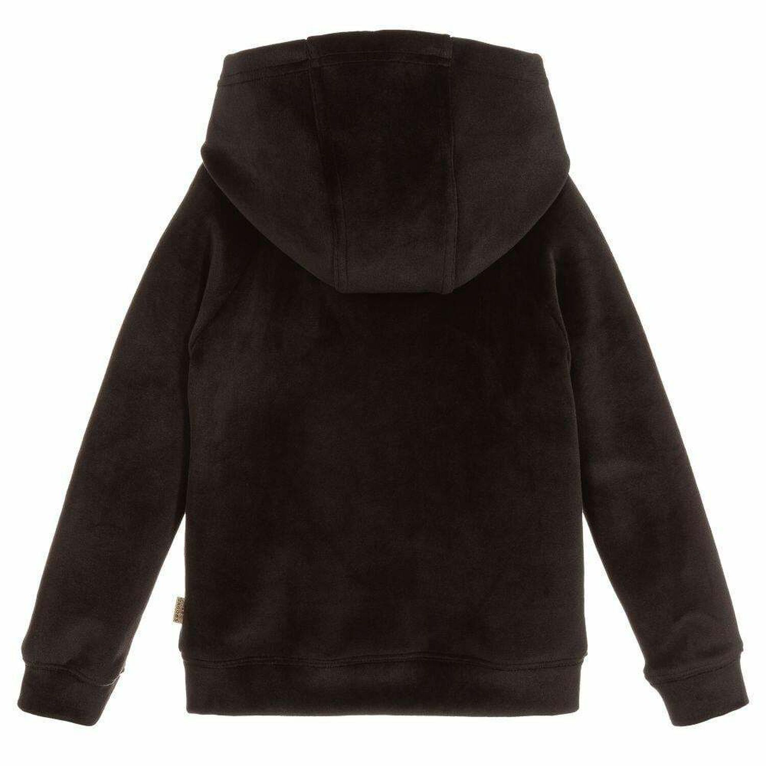 Girls Black Velour Hooded Top, 1, hi-res