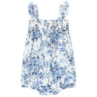 Baby Girls Blue Floral Linen Hat Dress Set, 1, hi-res