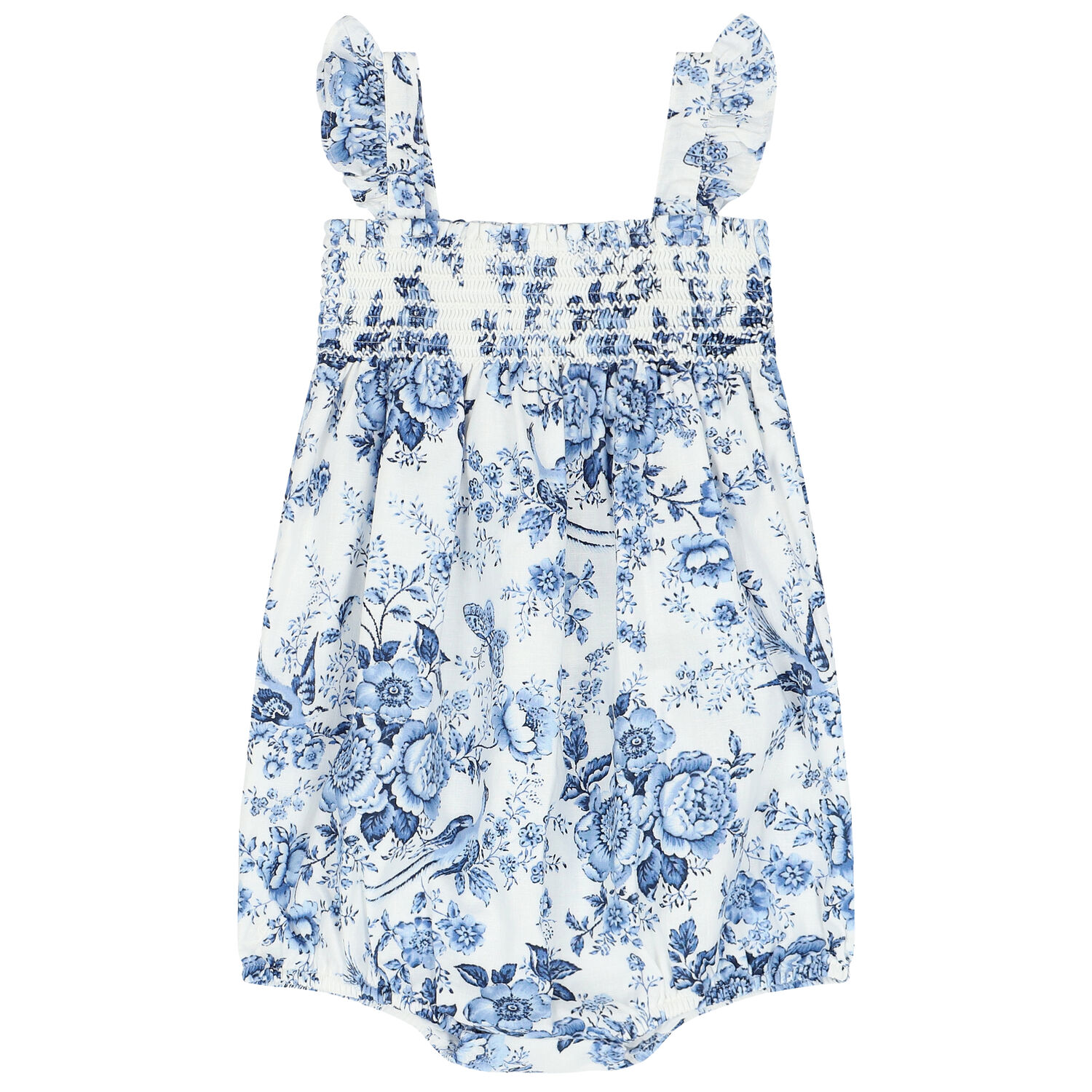 Baby Girls Blue Floral Linen Hat Dress Set, 1, hi-res