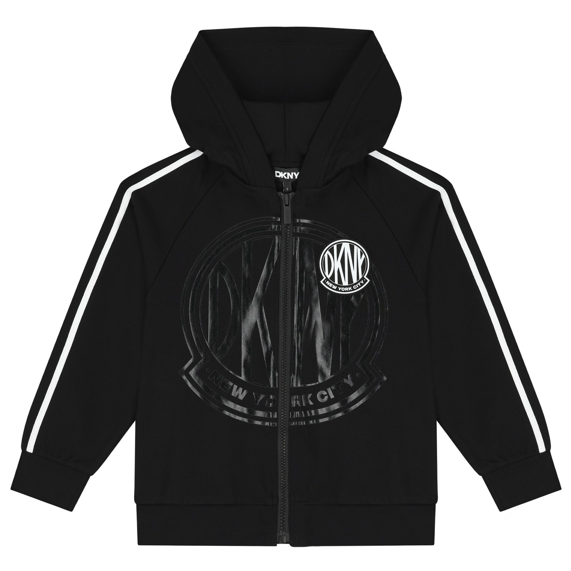 DKNY Black Logo Hooded Zip Up Top Junior Couture UK