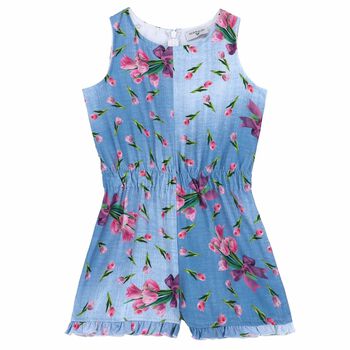 Girls Blue Floral Print Playsuit