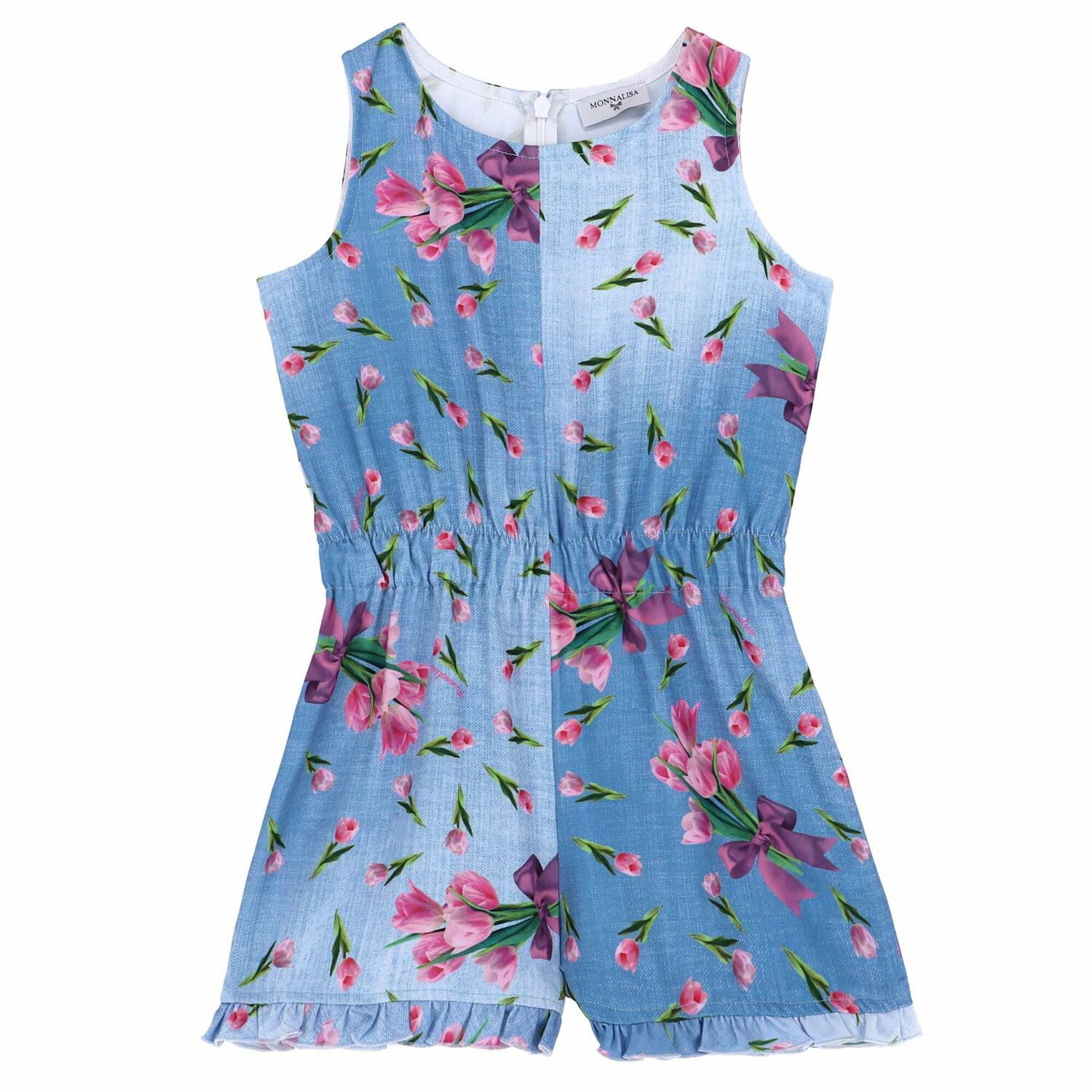 Girls Blue Floral Print Playsuit, 1, hi-res image number null