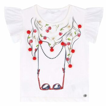 Girls White Printed Tops