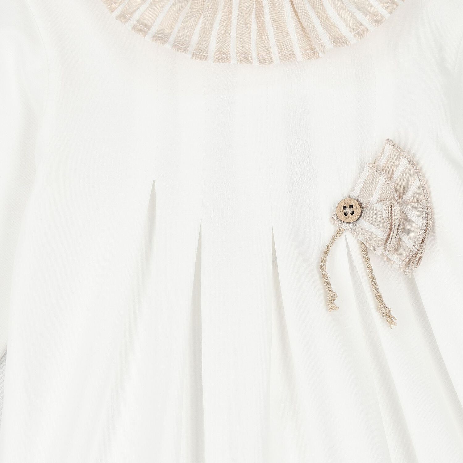 Baby Girls White & Beige Striped Babygrow, 2, hi-res