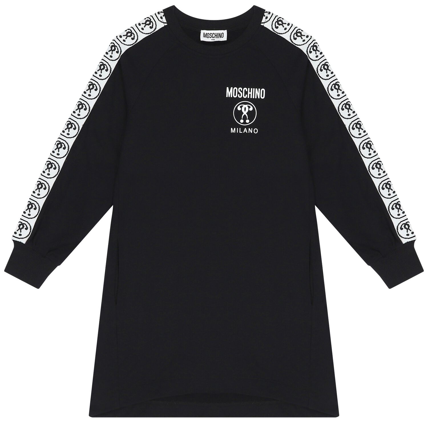 Girls Black & White Logo Dress, 1, hi-res