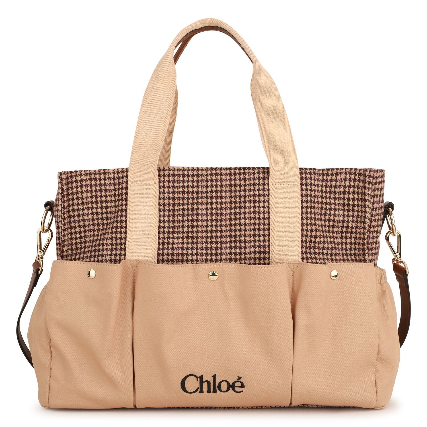 Beige Houndstooth Check Baby Changing Bag ( 41cm ), 1, hi-res