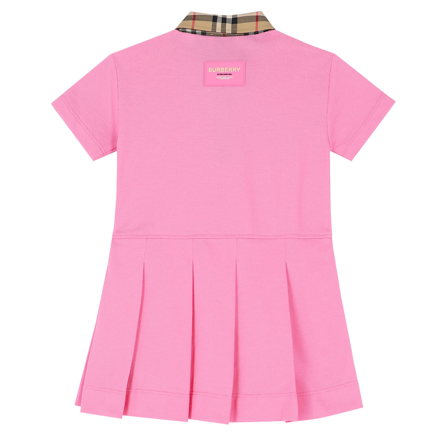 Younger Girls Pink Checkered Polo Dress, 1, hi-res