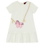 Younger Girls Ivory Logo Bag Dress, 2, hi-res