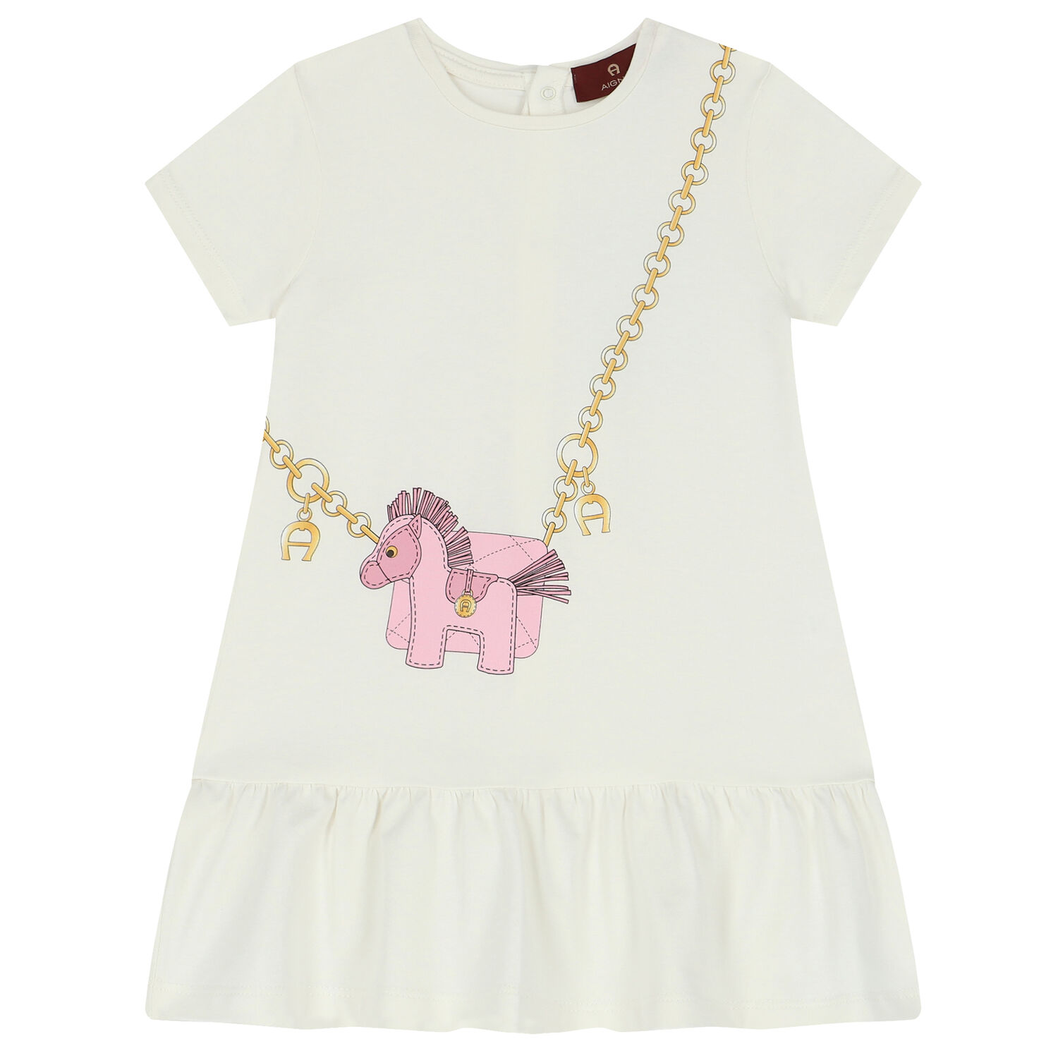 Younger Girls Ivory Logo Bag Dress, 2, hi-res