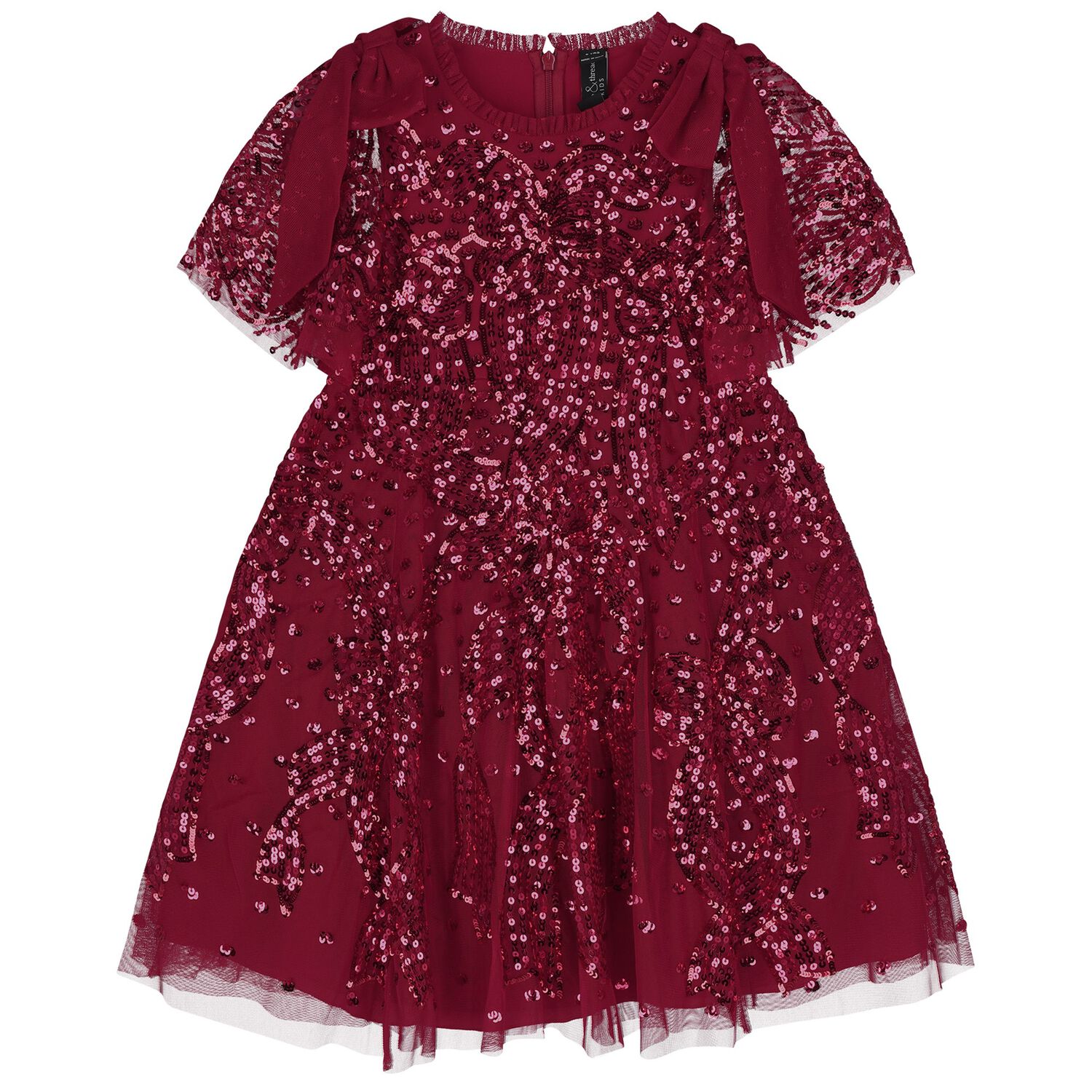 Girls Red Sequinned Tulle Dress, 1, hi-res
