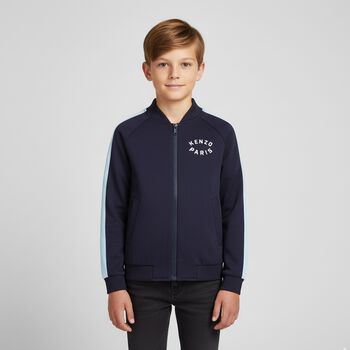 Navy Blue Tiger Logo Zip Up Top