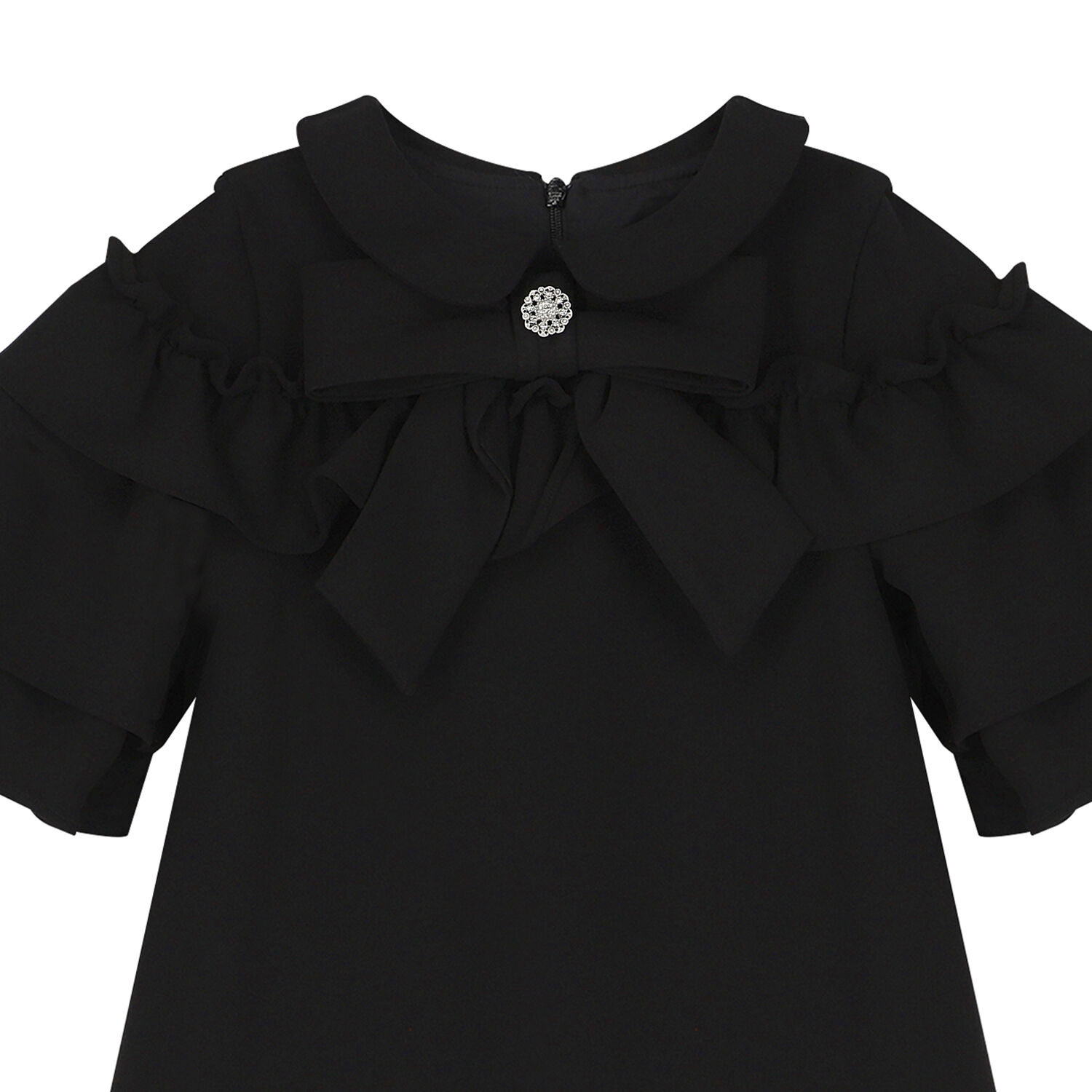 Girls Black Ruffle Dress, 1, hi-res