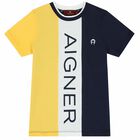 Boys Yellow and Navy Blue Logo T-shirt, 2, hi-res
