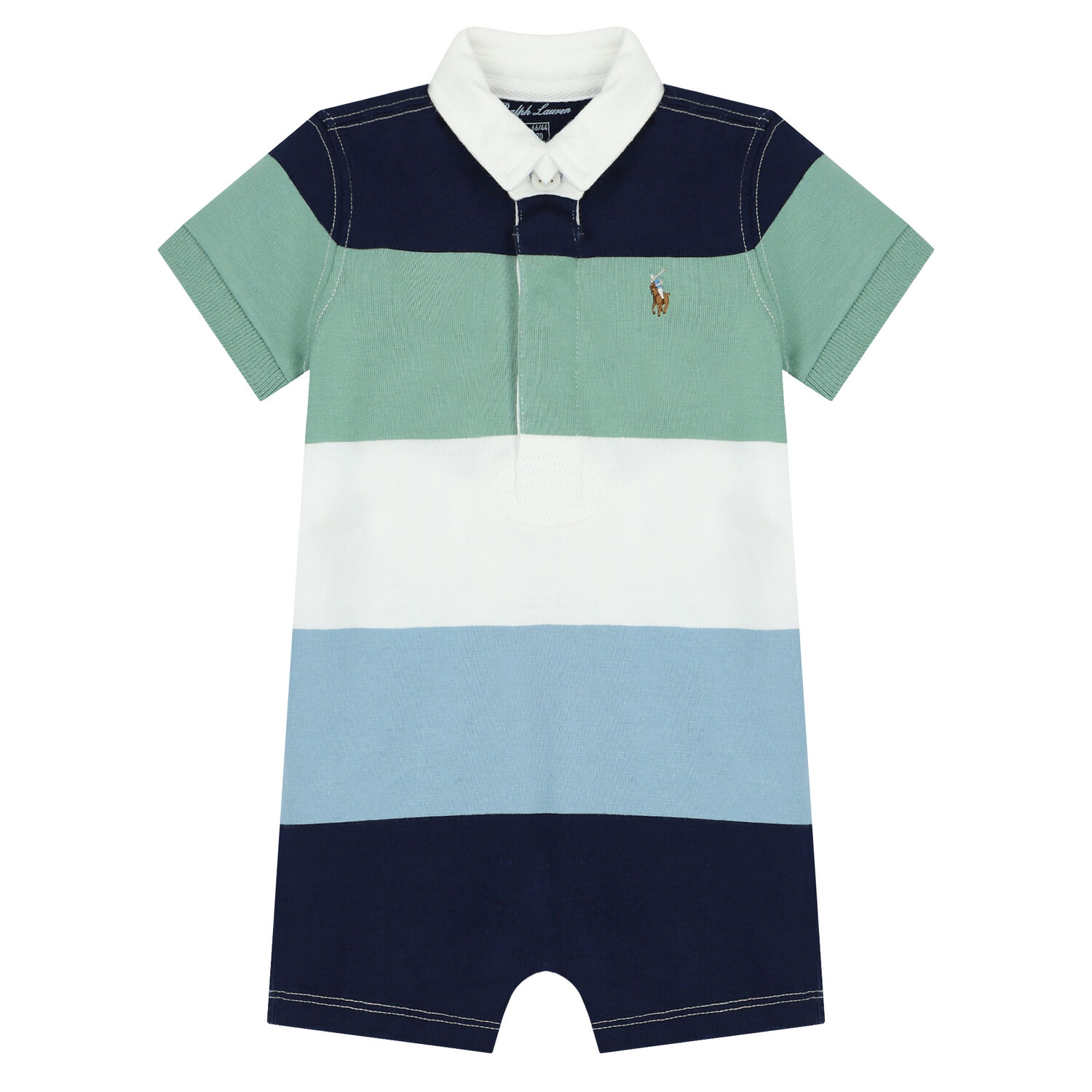 Baby Boys Multi-Colored Striped Logo Polo Romper, 1, hi-res