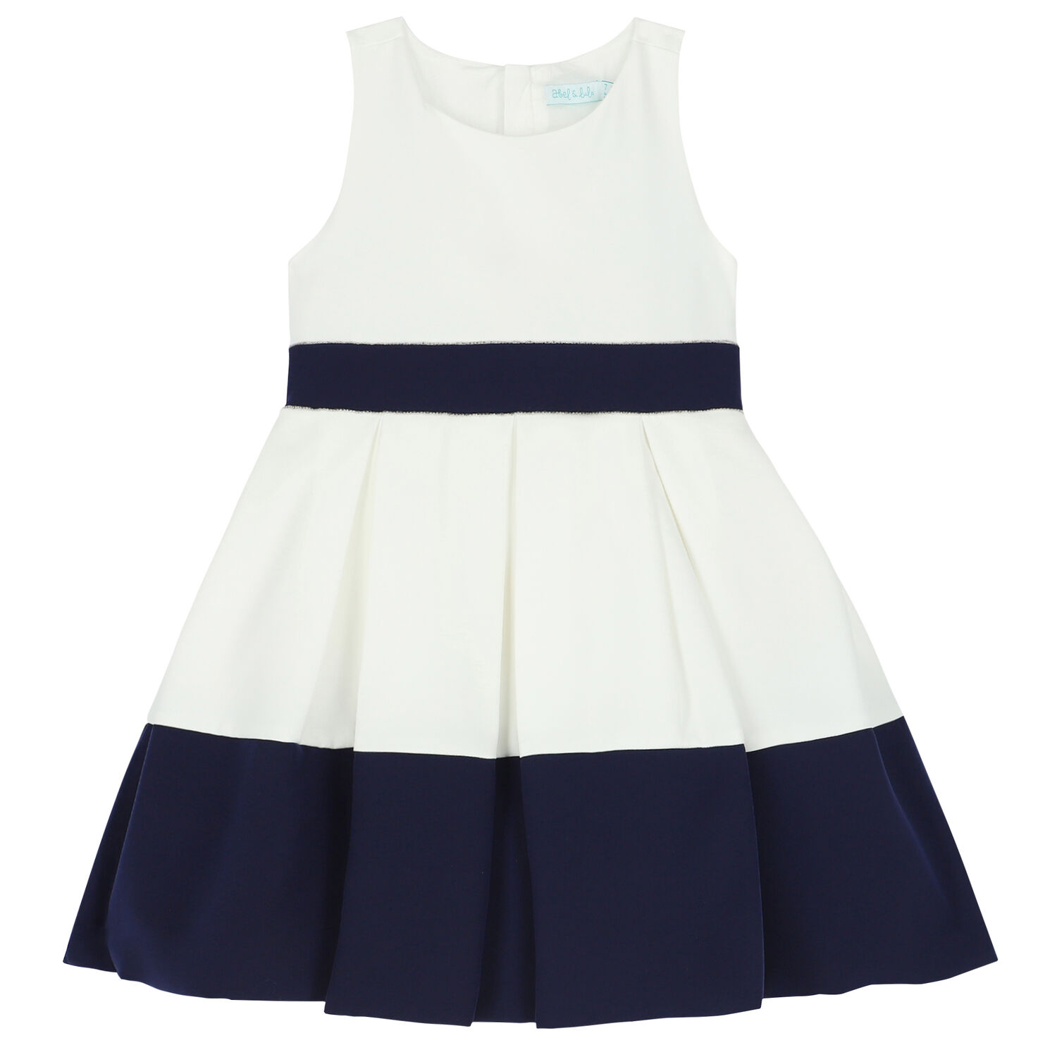 Girls White & Navy Crepe Dress, 1, hi-res