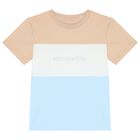 Boys Beige, White & Blue Logo Shorts Set, 1, hi-res