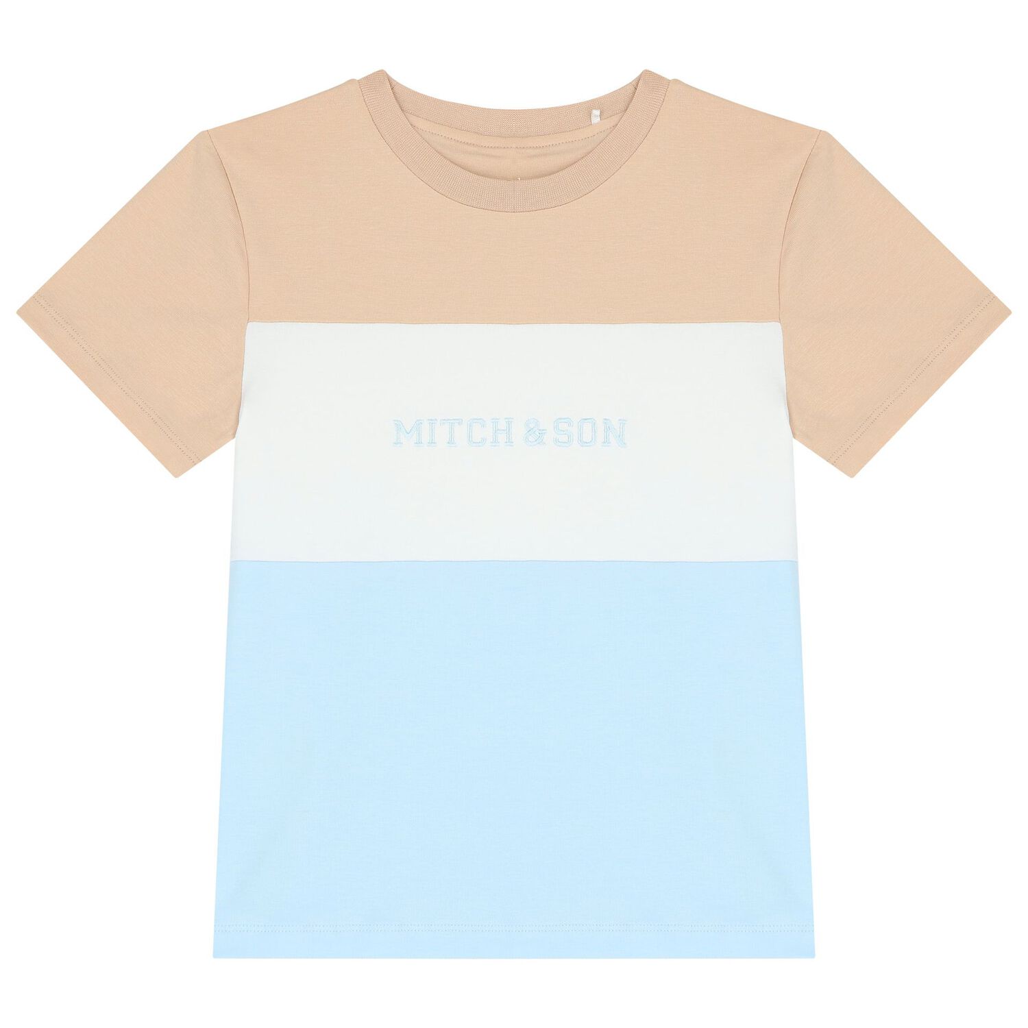 Boys Beige, White & Blue Logo Shorts Set, 1, hi-res