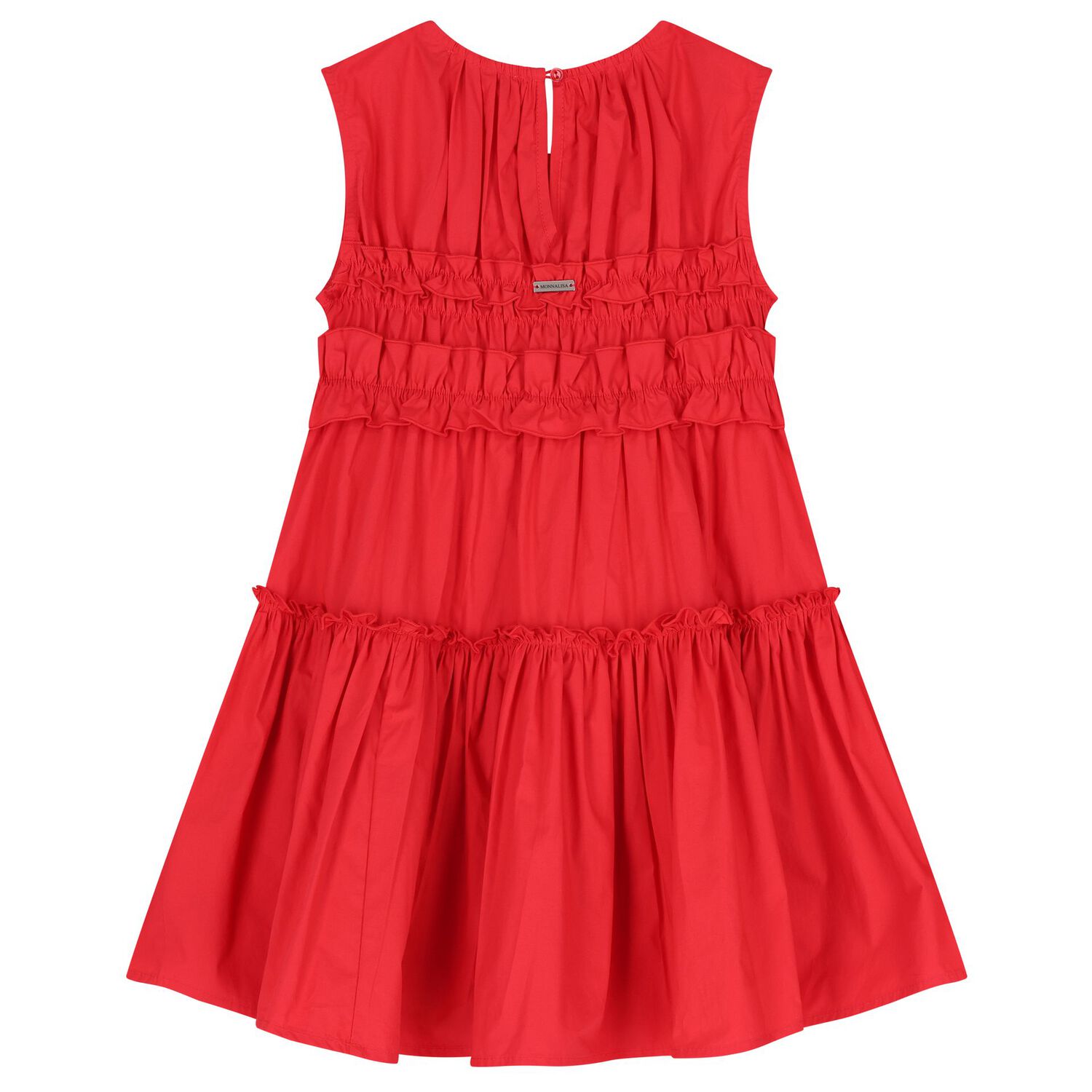 Girls Red Poplin Ruffle Dress, 3, hi-res