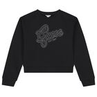 Girls Black Embellished Logo Sweatshirt, 2, hi-res