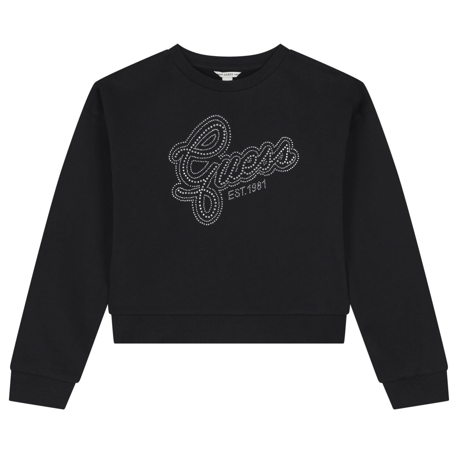 Girls Black Embellished Logo Sweatshirt, 2, hi-res