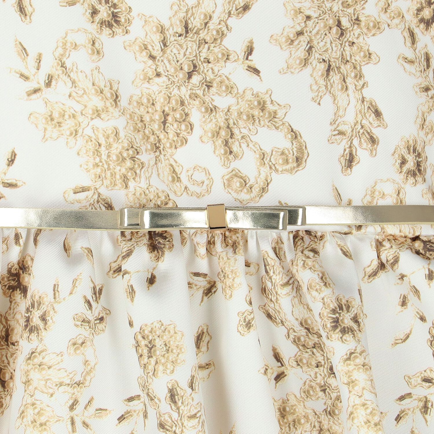 Girls Gold & White Floral Dress, 1, hi-res image number null