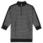 Girls Black & Silver Logo Dress, 1, hi-res