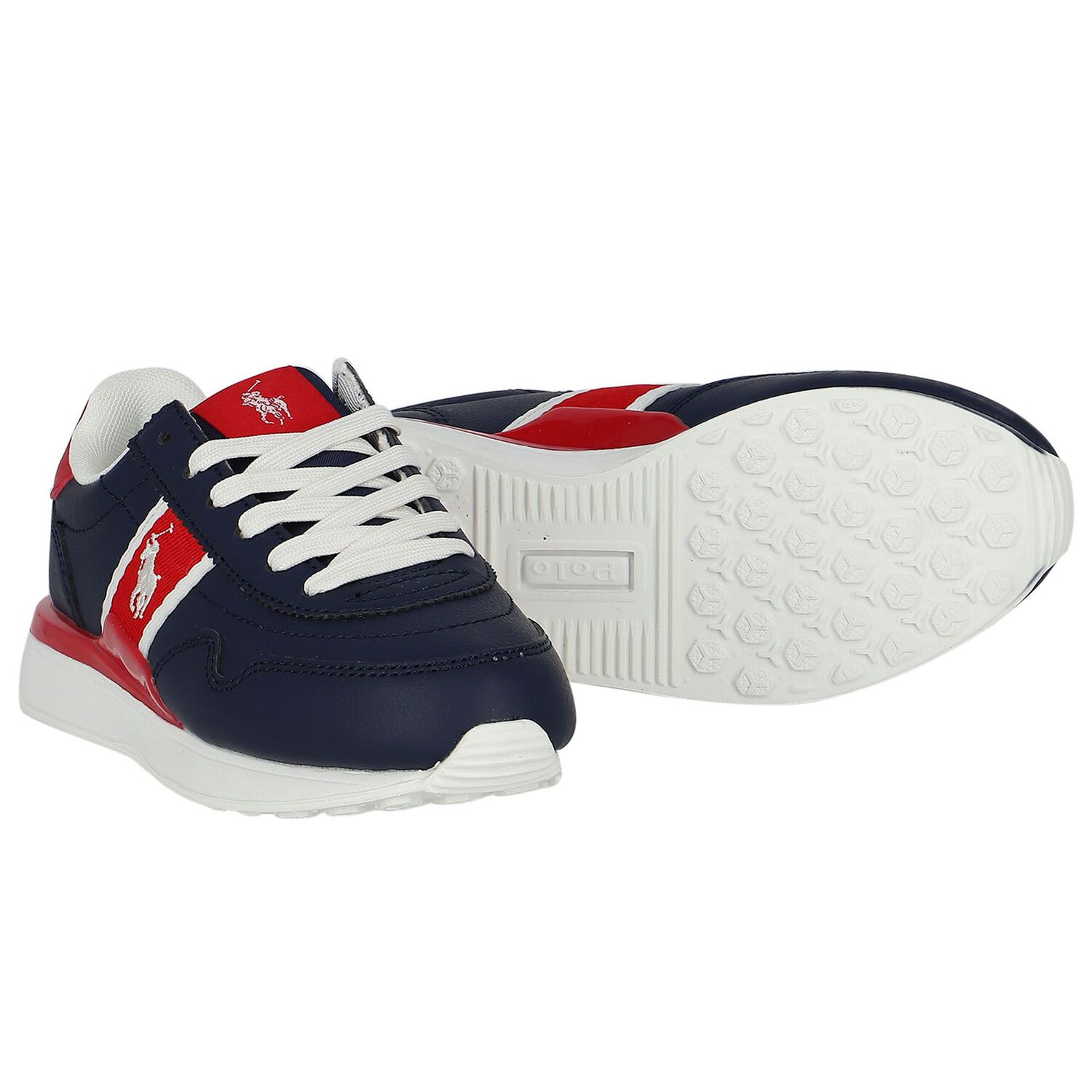 Boys Navy Blue & Red Trainers, 1, hi-res