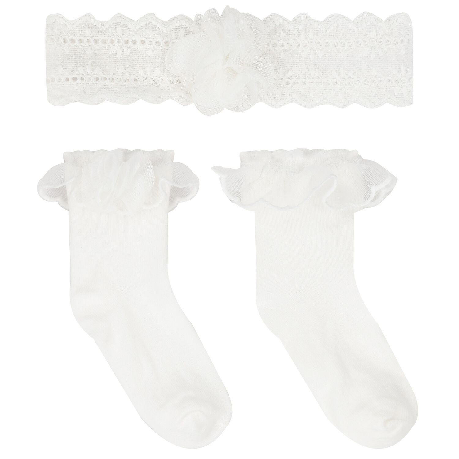 Baby Girls White Headband & Socks Set, 1, hi-res