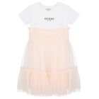 Girls White & Pink Logo Tulle Dress, 2, hi-res