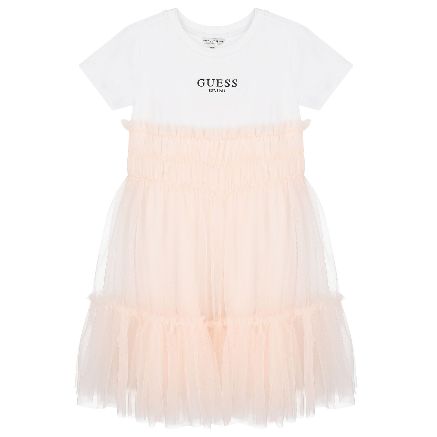 Girls White & Pink Logo Tulle Dress, 2, hi-res image number null