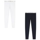 Girls White & Navy Blue Cotton Leggings ( 2-Pack ), 1, hi-res