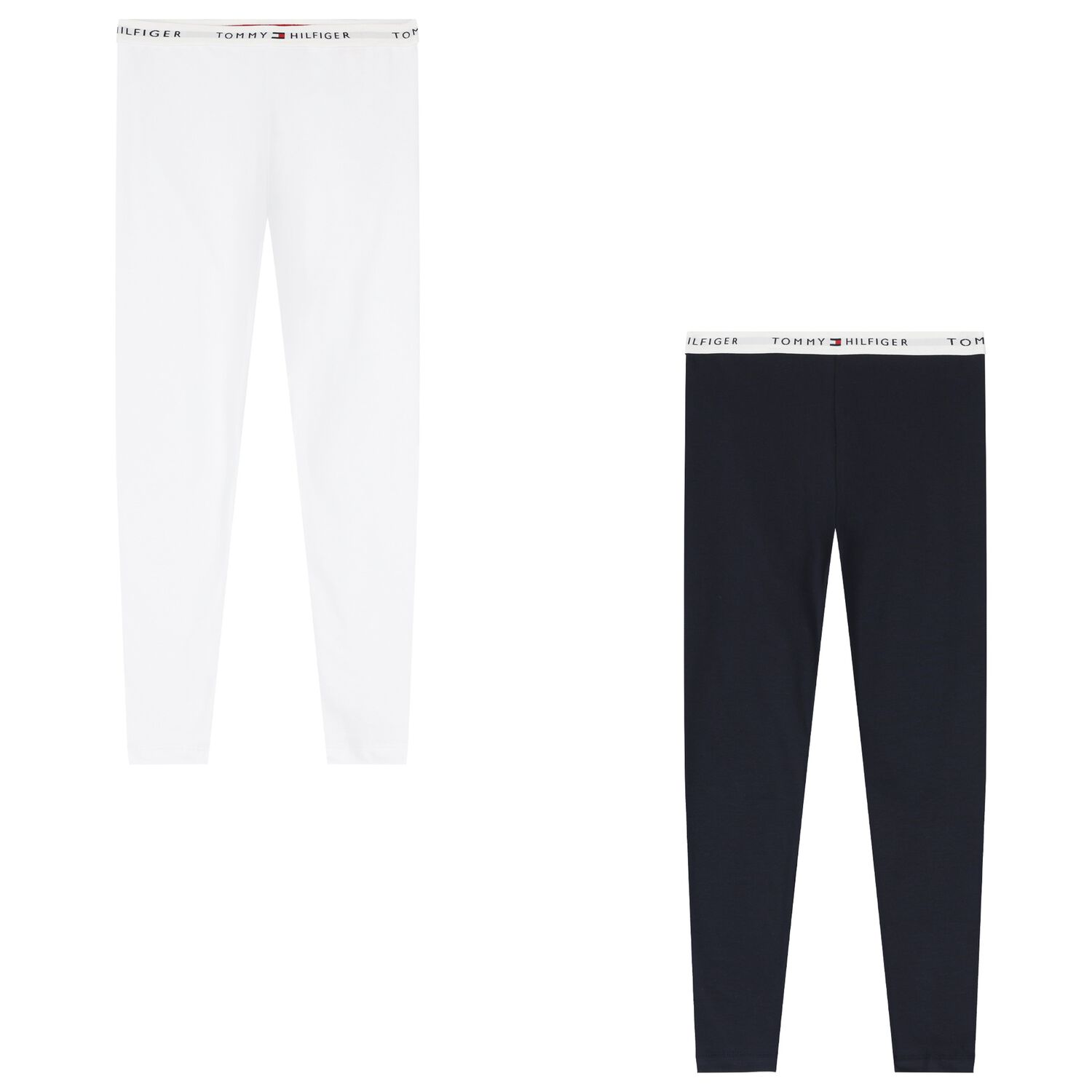 Girls White & Navy Blue Cotton Leggings ( 2-Pack ), 1, hi-res image number null