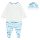 Baby Boys White & Blue Logo Zig Zag Babygrow Gift Set, 1, hi-res