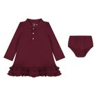 Baby Girls Burgundy Ruffled Polo Dress Set, 2, hi-res
