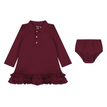 Baby Girls Burgundy Ruffled Polo Dress Set
